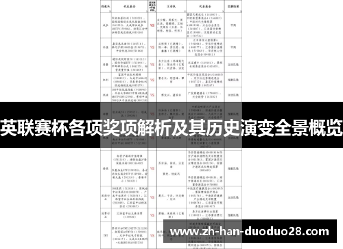 英联赛杯各项奖项解析及其历史演变全景概览