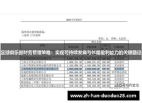 足球俱乐部财务管理策略:实现可持续发展与长期盈利能力的关键路径 足球俱乐部财务管理策略:实现可持续发展与长期盈利能力的关键路径