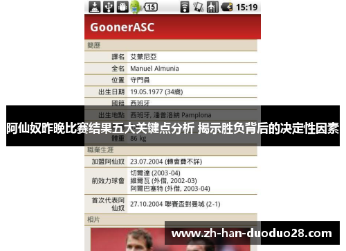 阿仙奴昨晚比赛结果五大关键点分析 揭示胜负背后的决定性因素